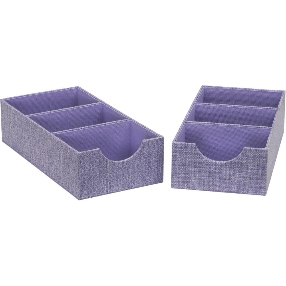 image:imageHousehold Essentials 3Compartment Drawer Organizers Pack of 2 Sturdy Chipboard Base with Soft and Stylish Polyester Linen Covering GraphiteIris