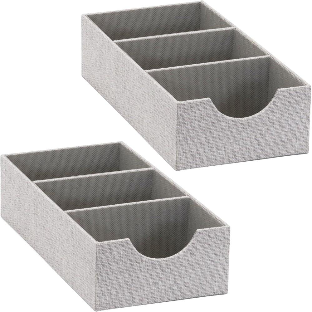 image:imageHousehold Essentials 3Compartment Drawer Organizers Pack of 2 Sturdy Chipboard Base with Soft and Stylish Polyester Linen Covering GraphiteSilver