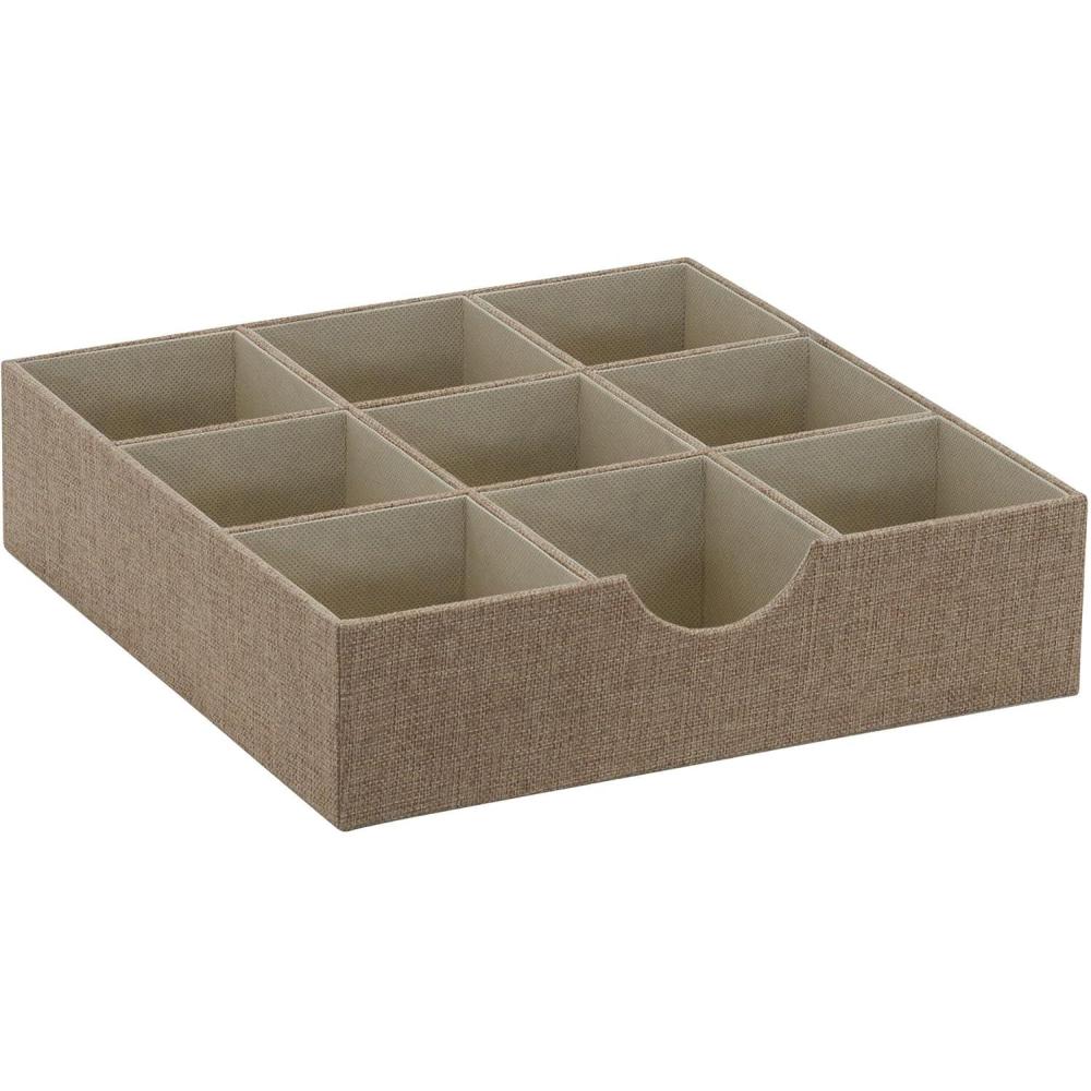 image:imageHousehold Essentials Brown 7231 Deep 9 Section Drawer Organizer Box for Storage 12 in x 12 in 313Latte
