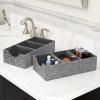 Household Essentials 3-Compartment Drawer Organizers, Pack of 2, Sturdy Chipboard Base with Soft and Stylish Polyester Linen Covering, Graphite(Graphite)