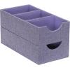 Household Essentials 3-Compartment Drawer Organizers, Pack of 2, Sturdy Chipboard Base with Soft and Stylish Polyester Linen Covering, Graphite(Iris)