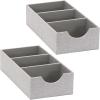 Household Essentials 3-Compartment Drawer Organizers, Pack of 2, Sturdy Chipboard Base with Soft and Stylish Polyester Linen Covering, Graphite(Silver)