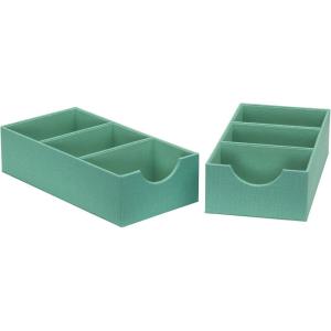 Household Essentials 3-Compartment Drawer Organizers, Pack of 2, Seafoam Green