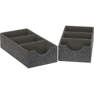 Household Essentials 3-Compartment Drawer Organizers, Pack of 2, Sturdy Chipboard Base with Soft and Stylish Polyester Linen Covering, Graphite(Graphite)