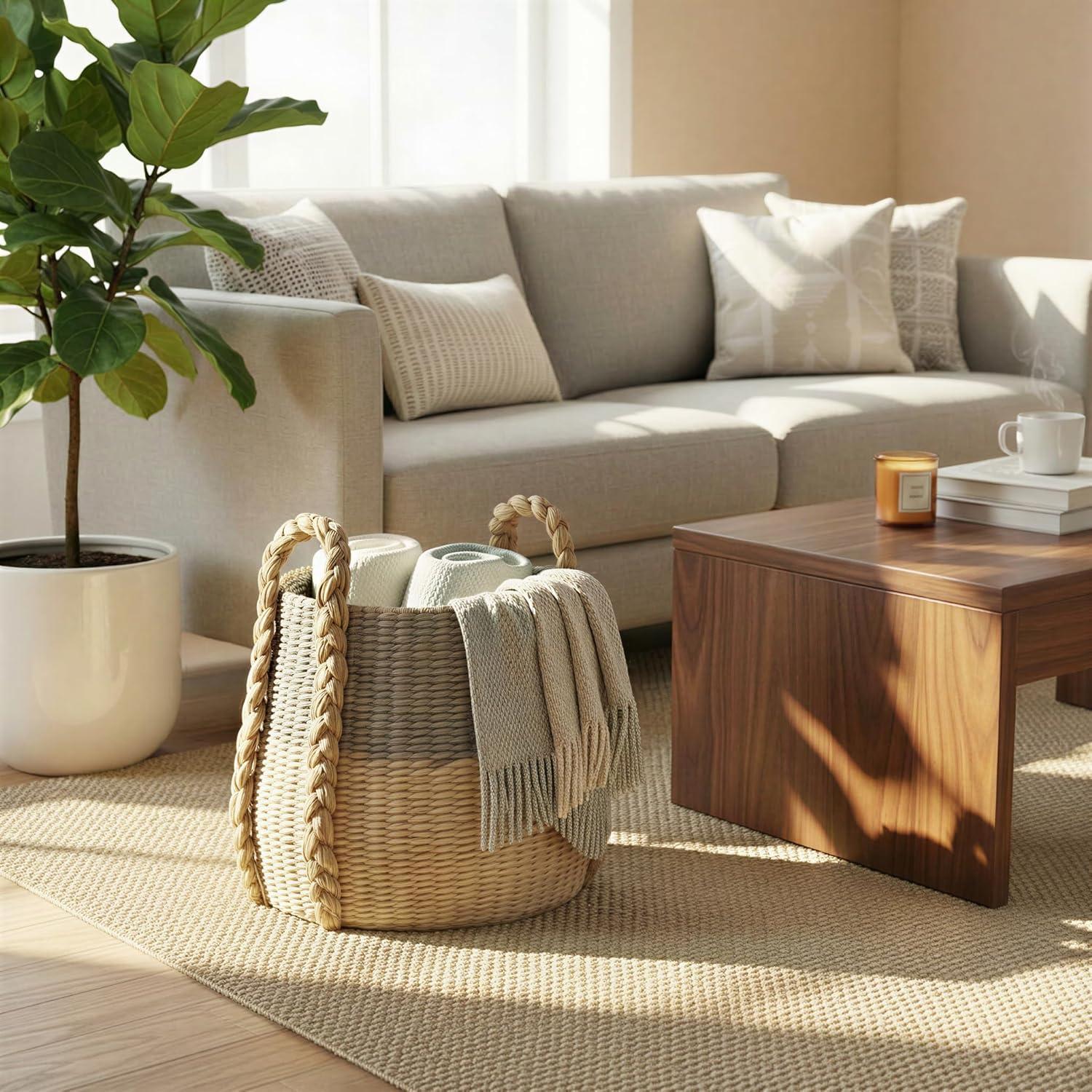 image:imageHousehold Essentials Cattail and Paper Terra Basket Natural and GrayGray
