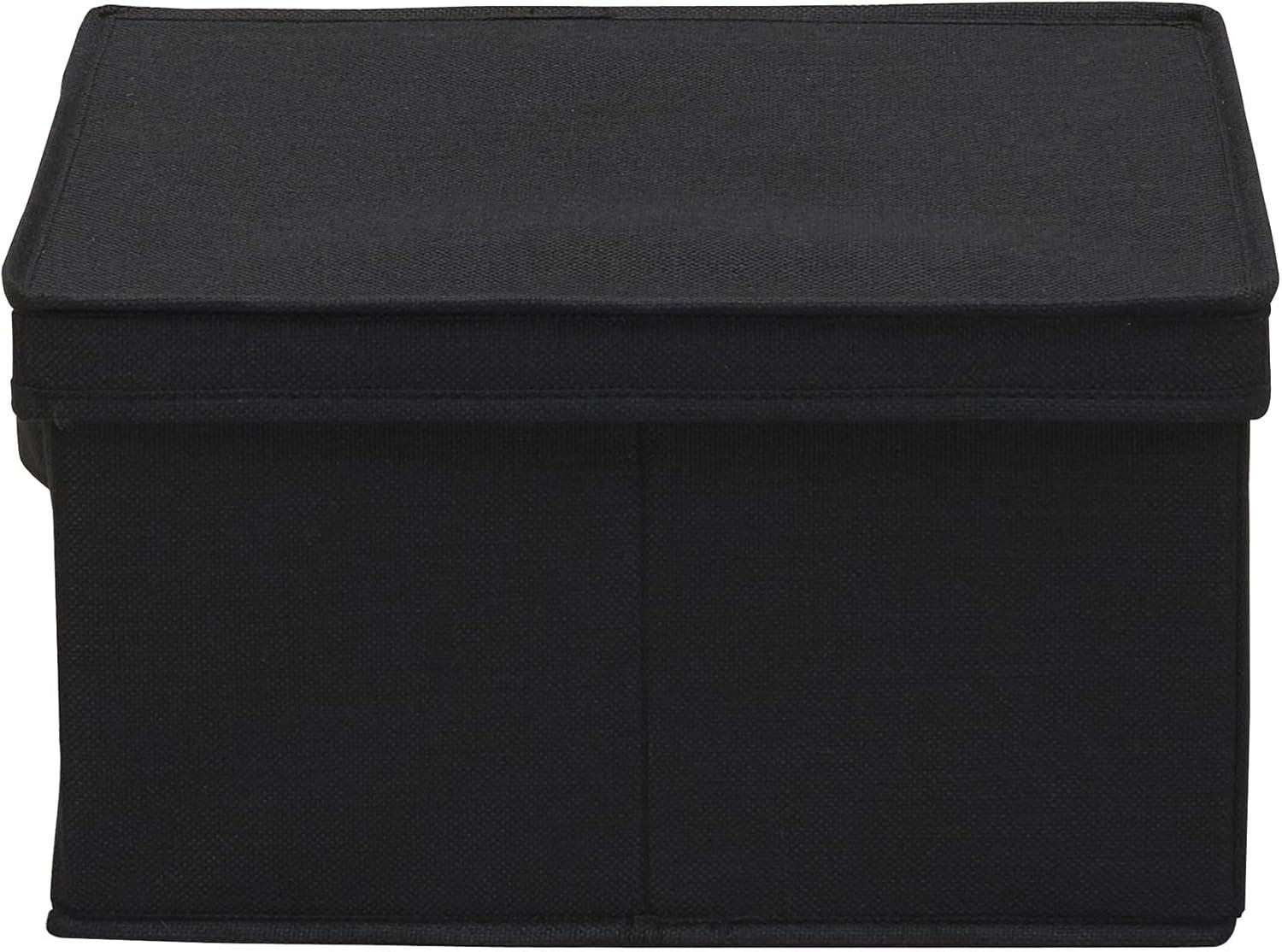 image:imageHousehold Essentials Large Fabric Storage Bins 2 Pack Soft Poly Linen with Sturdy Sides Attached Handle and Fully Removable Lid BrownBlack