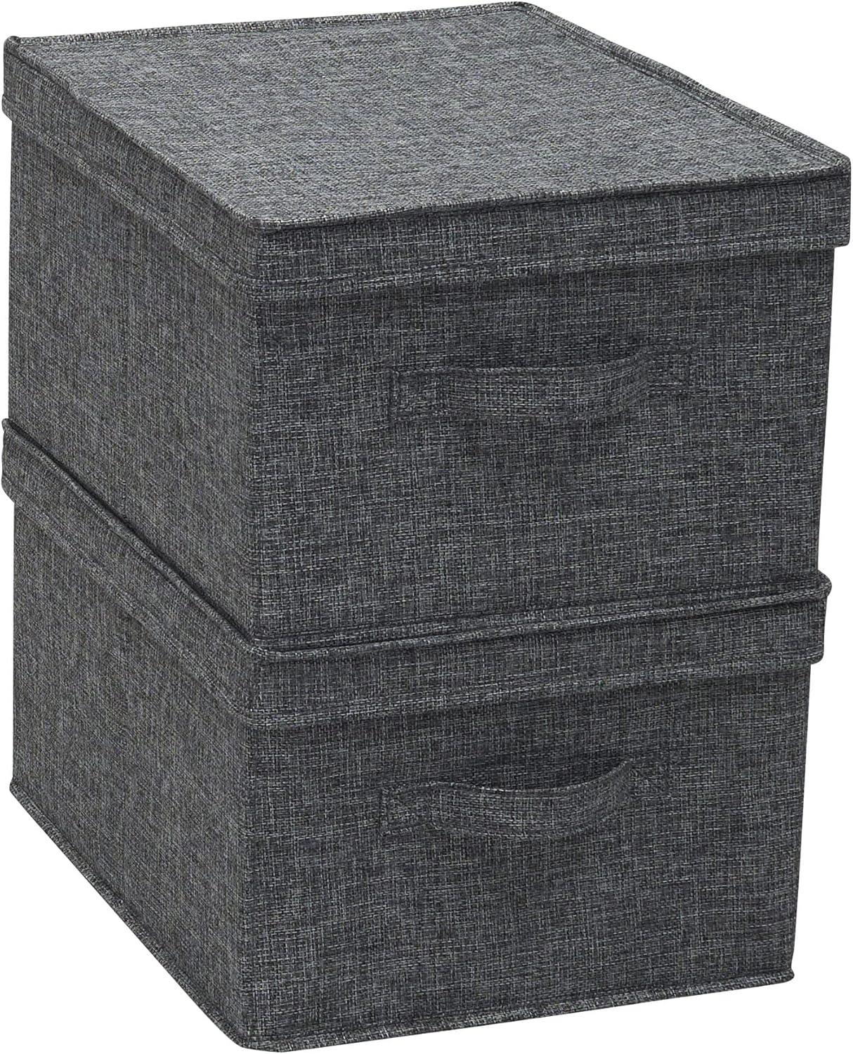 image:imageHousehold Essentials Large Fabric Storage Bins 2 Pack Soft Poly Linen with Sturdy Sides Attached Handle and Fully Removable Lid BrownGraphite