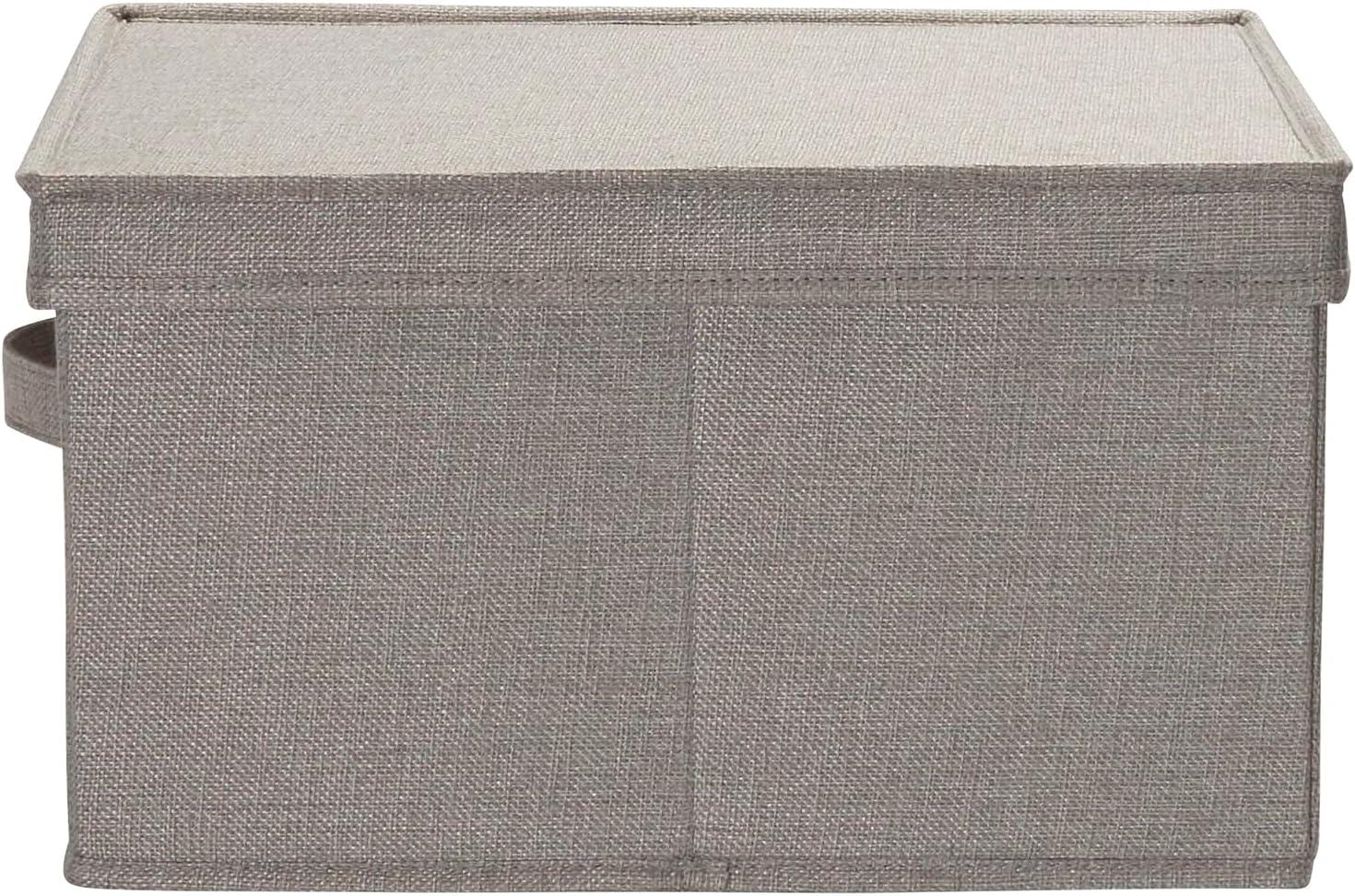 image:imageHousehold Essentials Large Fabric Storage Bins 2 Pack Soft Poly Linen with Sturdy Sides Attached Handle and Fully Removable Lid BrownGrey
