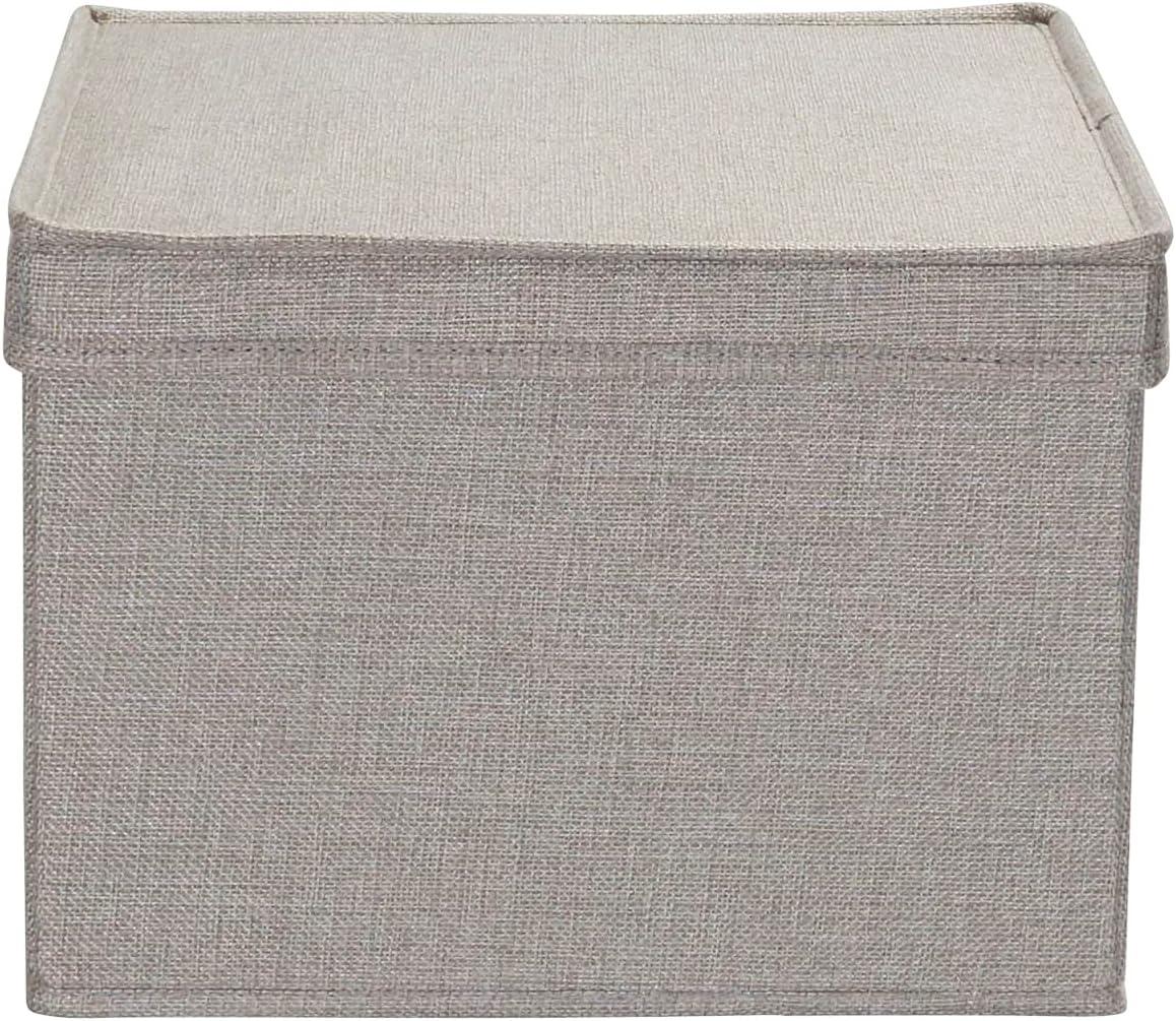 image:imageHousehold Essentials Large Fabric Storage Bins 2 Pack Soft Poly Linen with Sturdy Sides Attached Handle and Fully Removable Lid BrownGrey