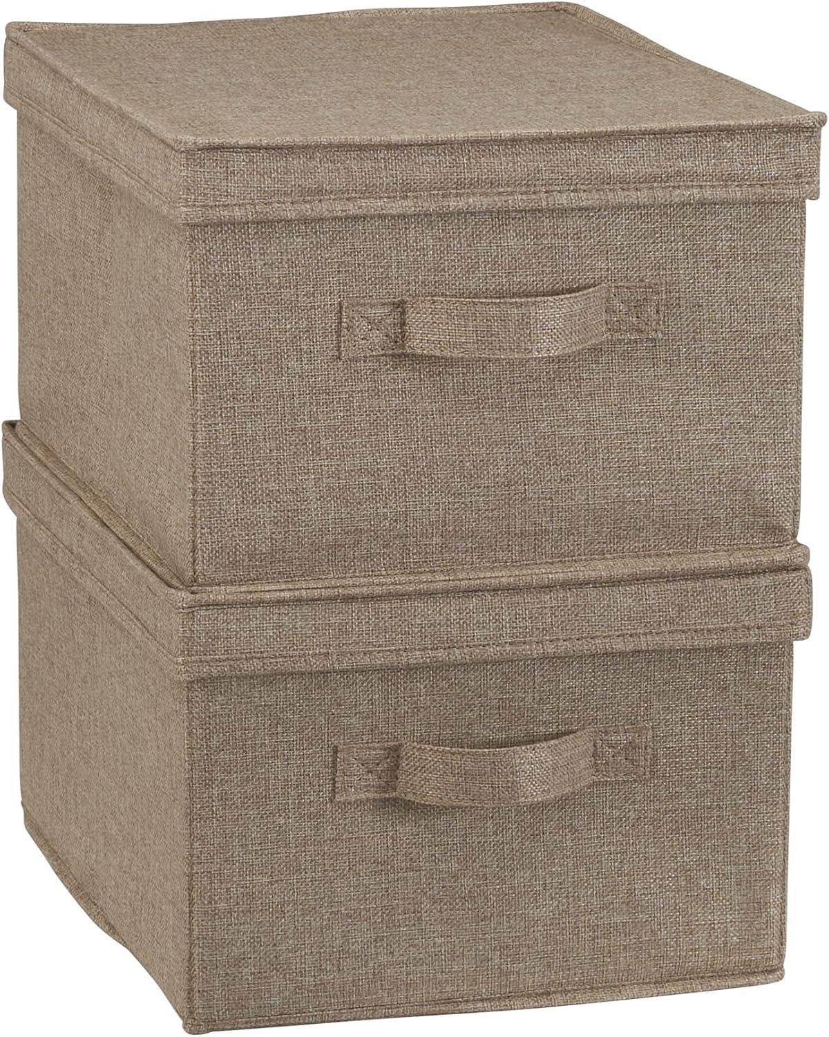 image:imageHousehold Essentials Large Fabric Storage Bins 2 Pack Soft Poly Linen with Sturdy Sides Attached Handle and Fully Removable Lid BrownLatte