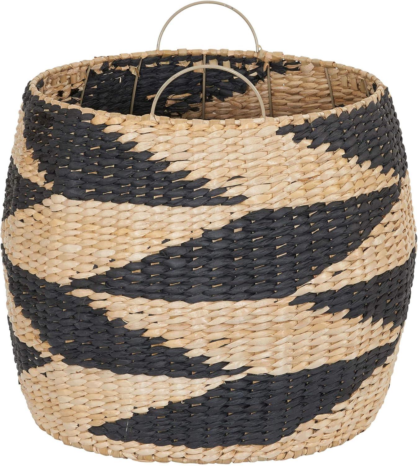 image:imageHousehold Essentials Large Woven Wicker Storage Basket with Handles Black and Brown Decorative