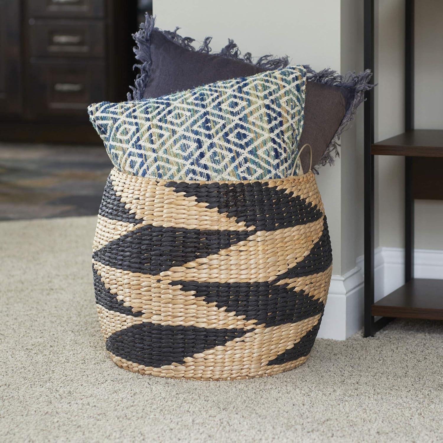 image:imageHousehold Essentials Large Woven Wicker Storage Basket with Handles Black and Brown Decorative