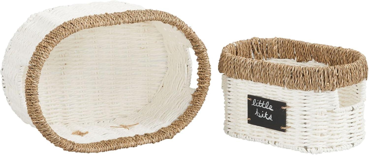 image:imageHousehold Essentials Natural Rim Oval Set Paper Rope and Seagrass 2 Piece Small Wicker Basket WhiteWhite