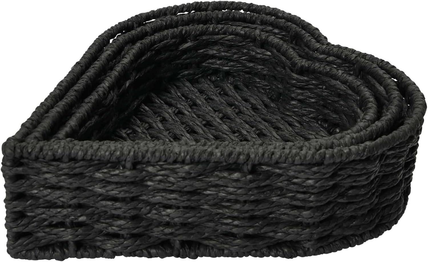 image:imageHousehold Essentials Nesting Paper Rope Heart Baskets Black Set of 3Black