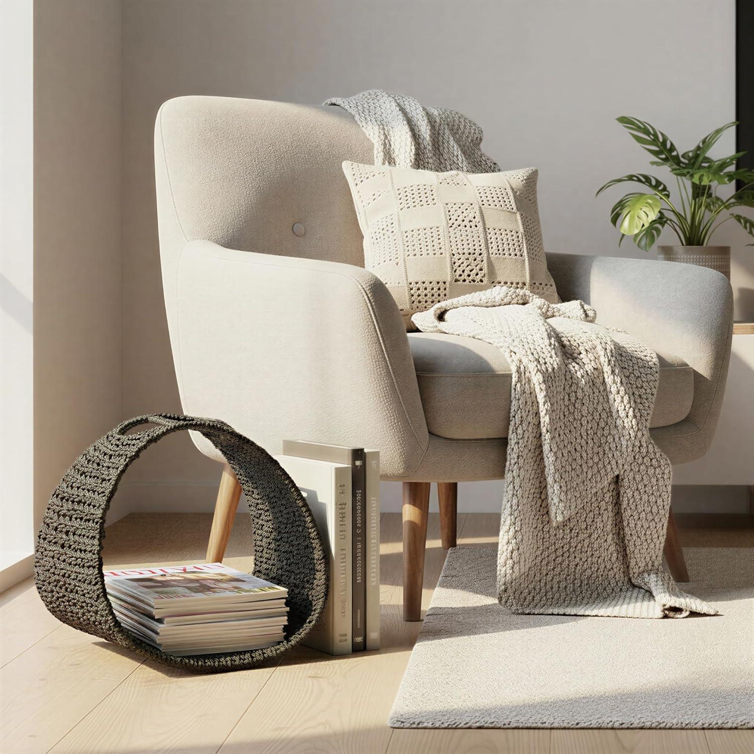 image:imageHousehold Essentials Oval Magazine Rack Stained HyacinthBlack Paper Rope