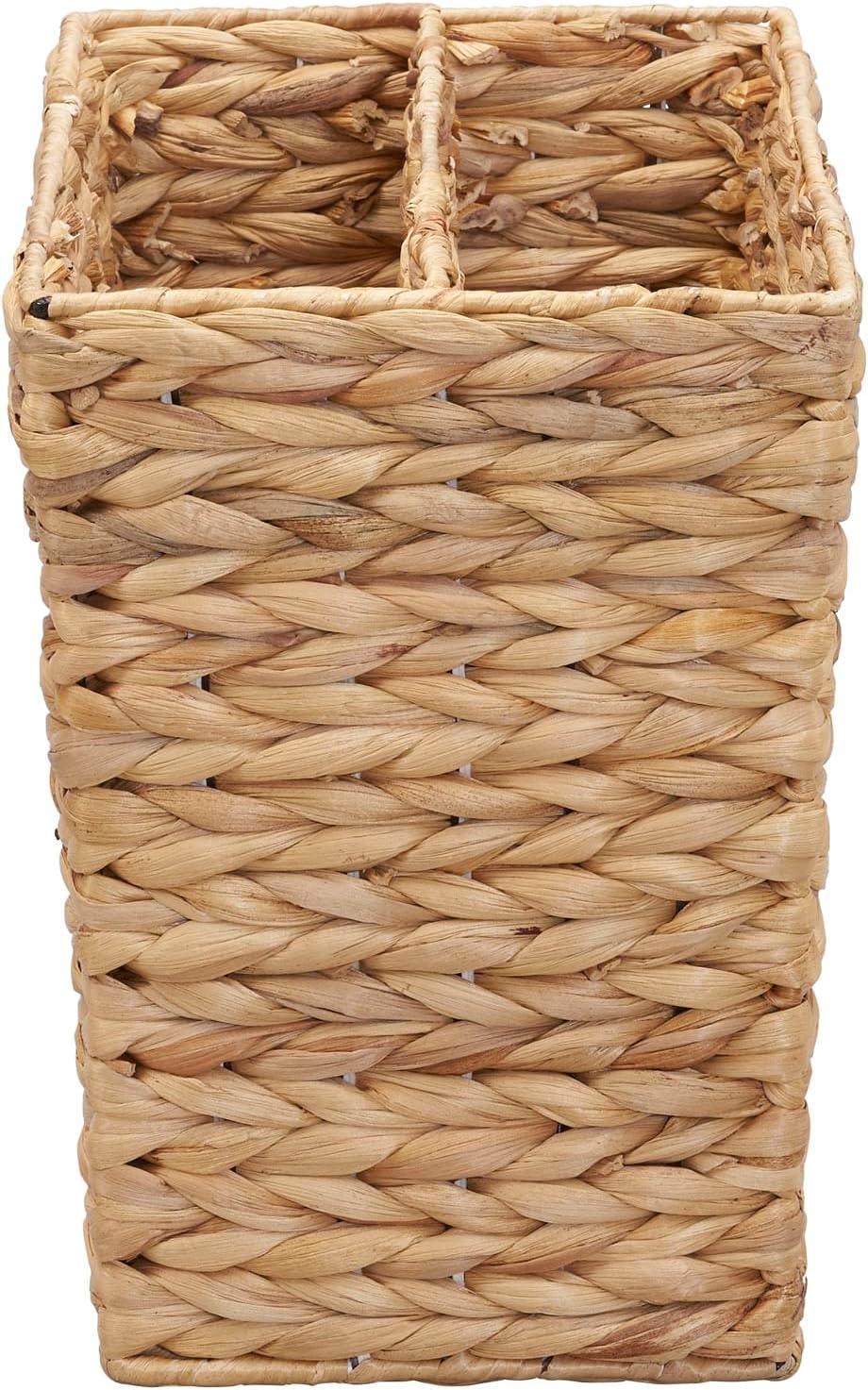 image:imageHousehold Essentials Wicker Magazine Rack Handwoven Seagrass Strong Metal Wire Frame BuiltIn Handle and Divider Lightweight Contemporary Great for Puzzle Books Mail and More NaturalHyacinth