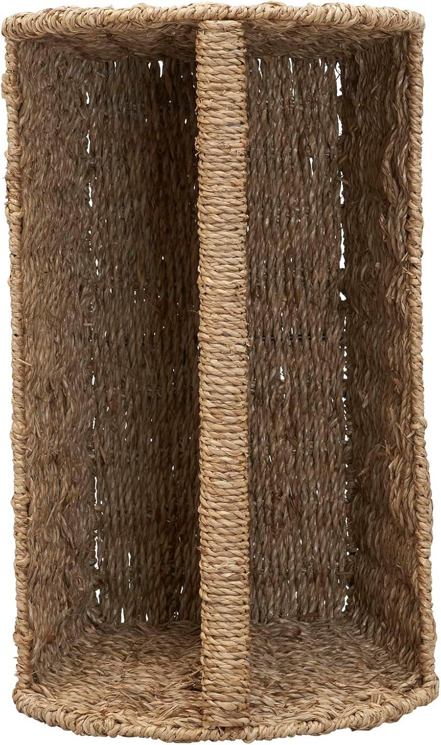 image:imageHousehold Essentials Wicker Magazine Rack Handwoven Seagrass Strong Metal Wire Frame BuiltIn Handle and Divider Lightweight Contemporary Great for Puzzle Books Mail and More NaturalSeagrass