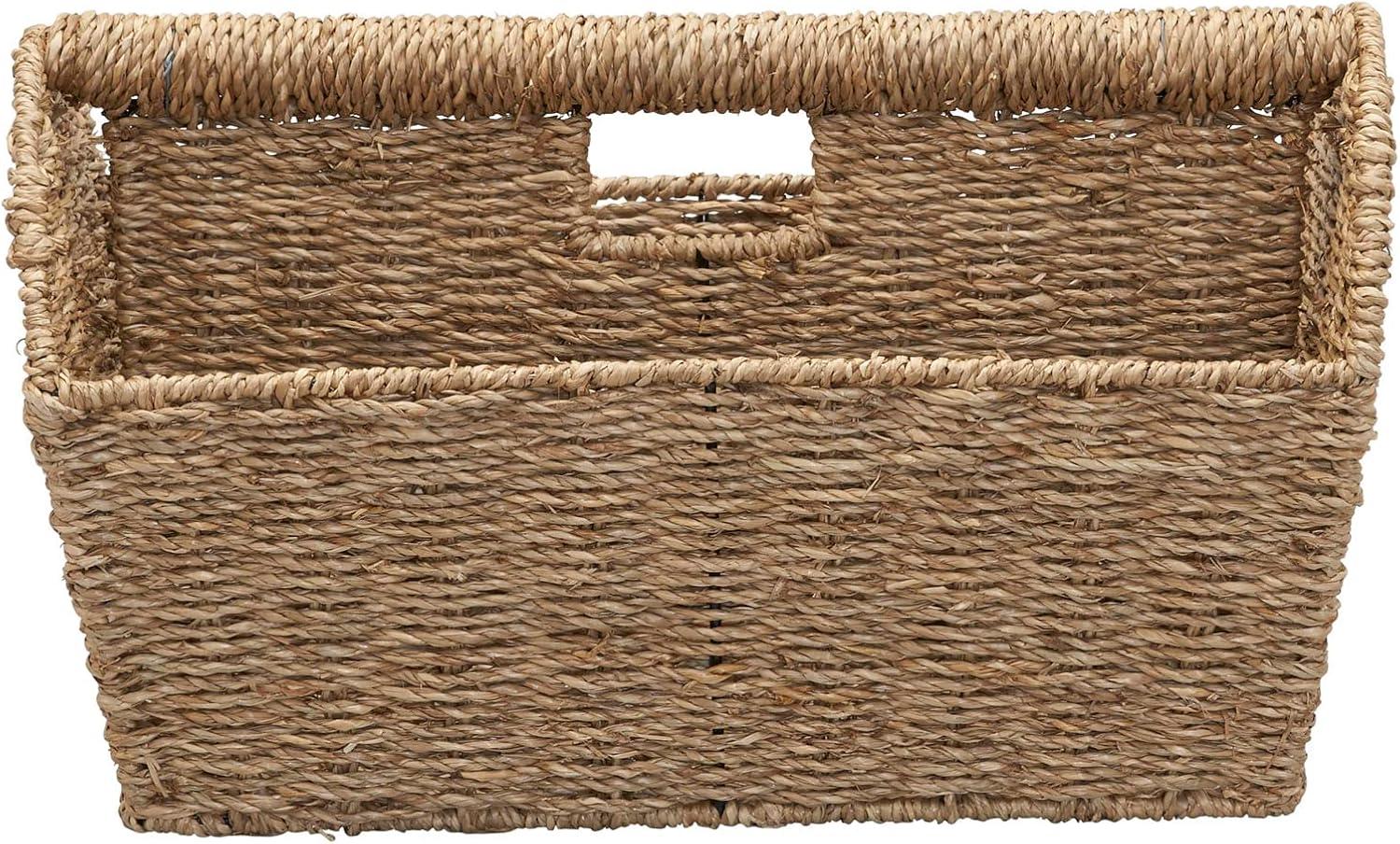 image:imageHousehold Essentials Wicker Magazine Rack Handwoven Seagrass Strong Metal Wire Frame BuiltIn Handle and Divider Lightweight Contemporary Great for Puzzle Books Mail and More NaturalSeagrass