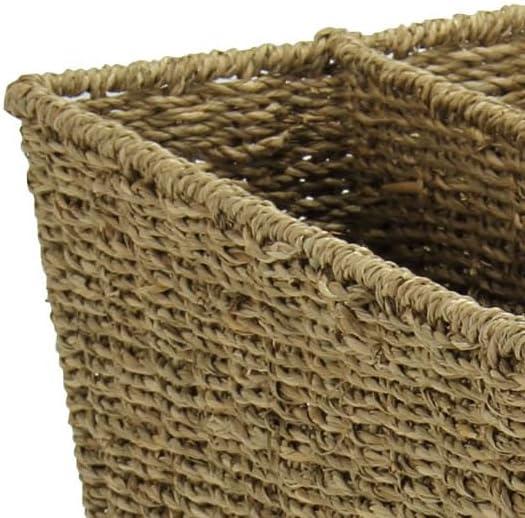 image:imageHousehold Essentials Wicker Magazine Rack Handwoven Seagrass Strong Metal Wire Frame BuiltIn Handle and Divider Lightweight Contemporary Great for Puzzle Books Mail and More NaturalSeagrass