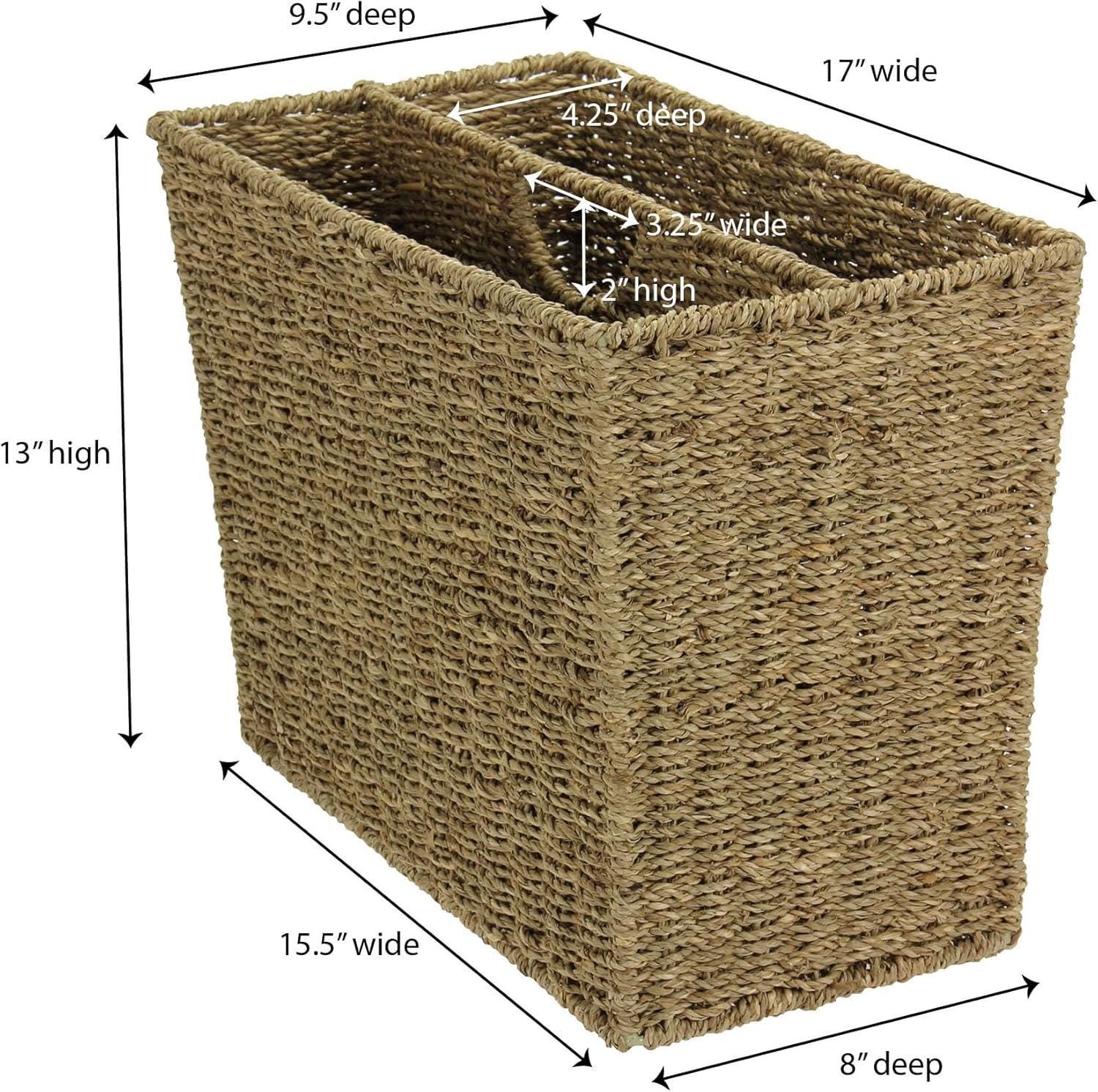image:imageHousehold Essentials Wicker Magazine Rack Handwoven Seagrass Strong Metal Wire Frame BuiltIn Handle and Divider Lightweight Contemporary Great for Puzzle Books Mail and More NaturalSeagrass
