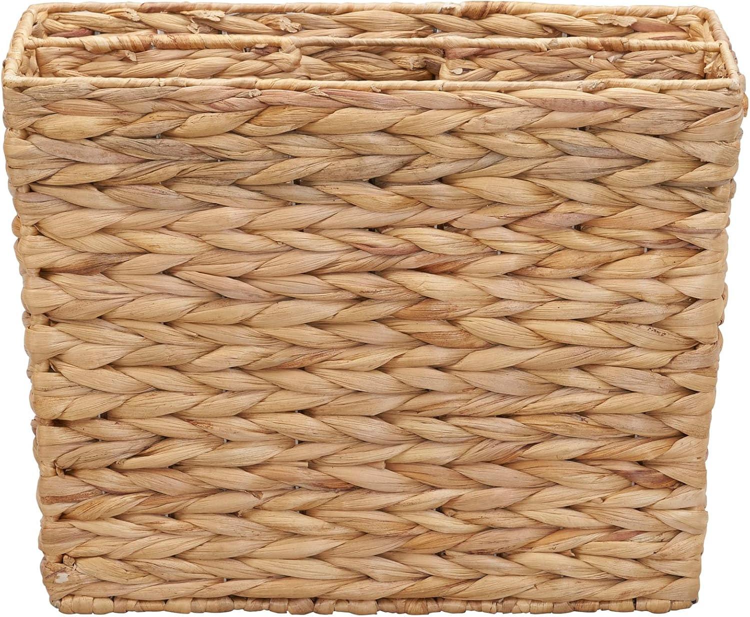 image:imageHousehold Essentials Wicker Magazine Rack Handwoven Seagrass Strong Metal Wire Frame BuiltIn Handle and Divider Lightweight Contemporary Great for Puzzle Books Mail and More NaturalHyacinth
