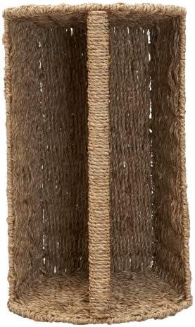 image:imageHousehold Essentials Wicker Magazine Rack Handwoven Seagrass Strong Metal Wire Frame BuiltIn Handle and Divider Lightweight Contemporary Great for Puzzle Books Mail and More NaturalSeagrass