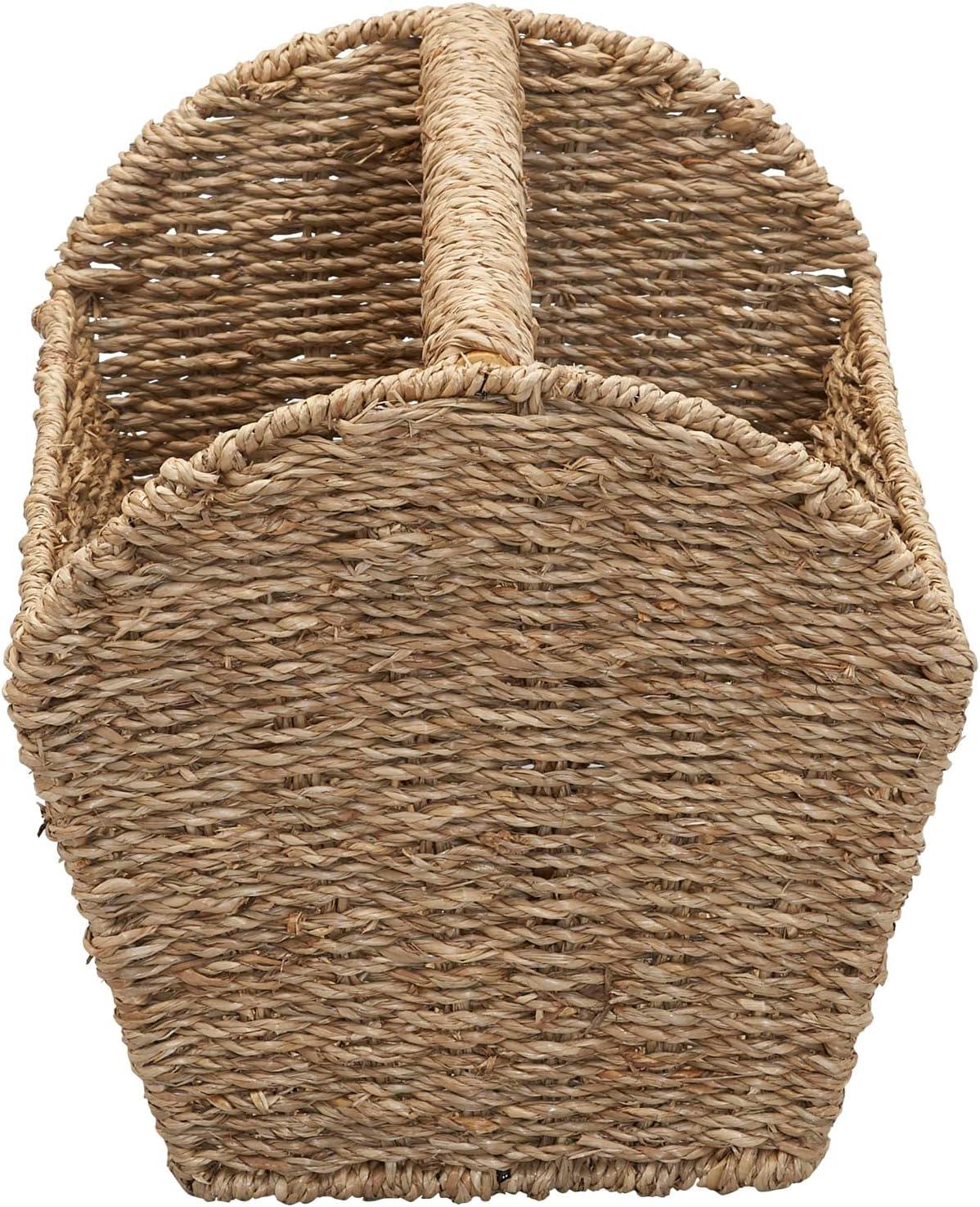image:imageHousehold Essentials Wicker Magazine Rack Handwoven Seagrass Strong Metal Wire Frame BuiltIn Handle and Divider Lightweight Contemporary Great for Puzzle Books Mail and More NaturalSeagrass