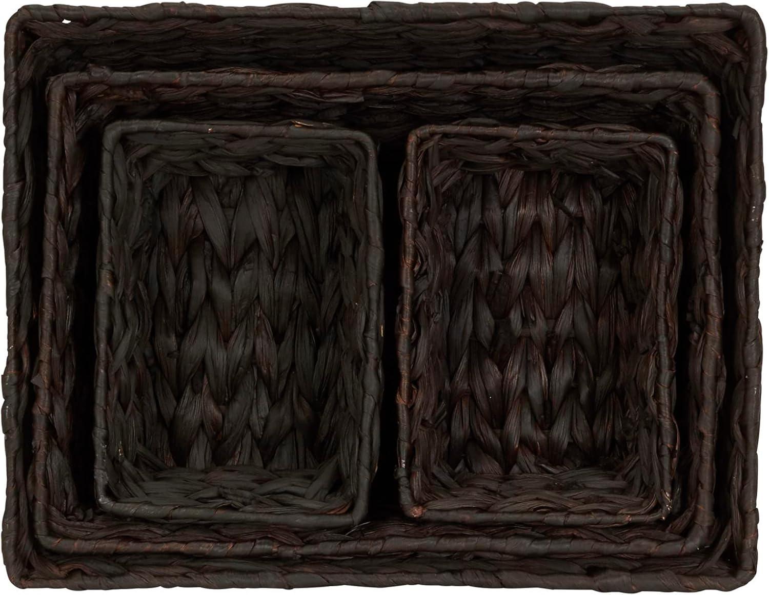 image:imageHousehold Essentials Wicker Storage Baskets Set of 4 Handwoven Accent Baskets Braided Water Hyacinth Large Medium and Small Storage Stylish and Versatile Brown