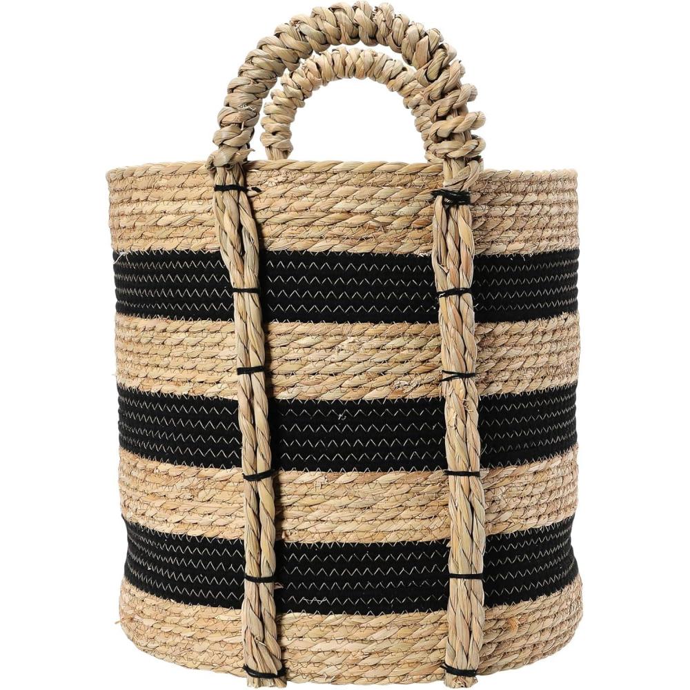 image:imageHousehold Essentials Braided Handle Basket Black and Natural