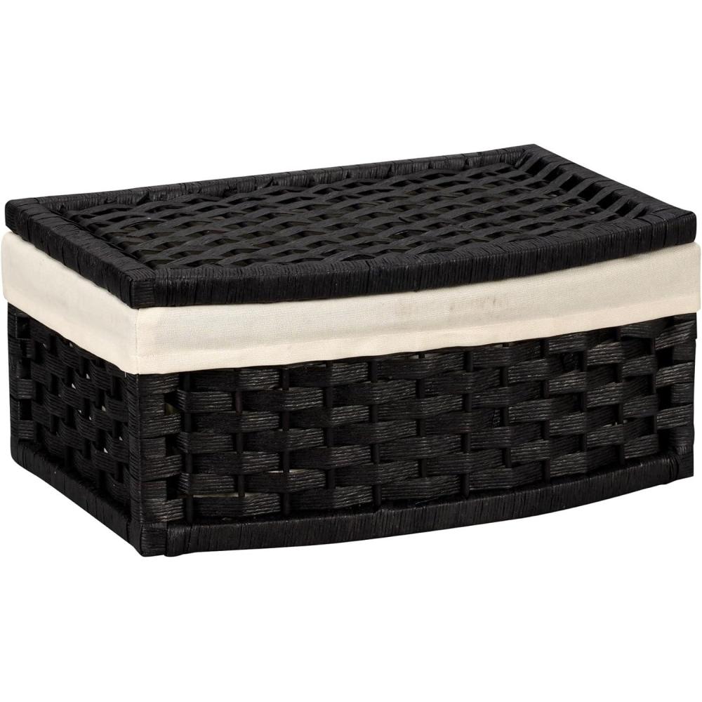 image:imageHousehold Essentials HandWoven Paper Rope Basket with Lid and Liner Black Stain