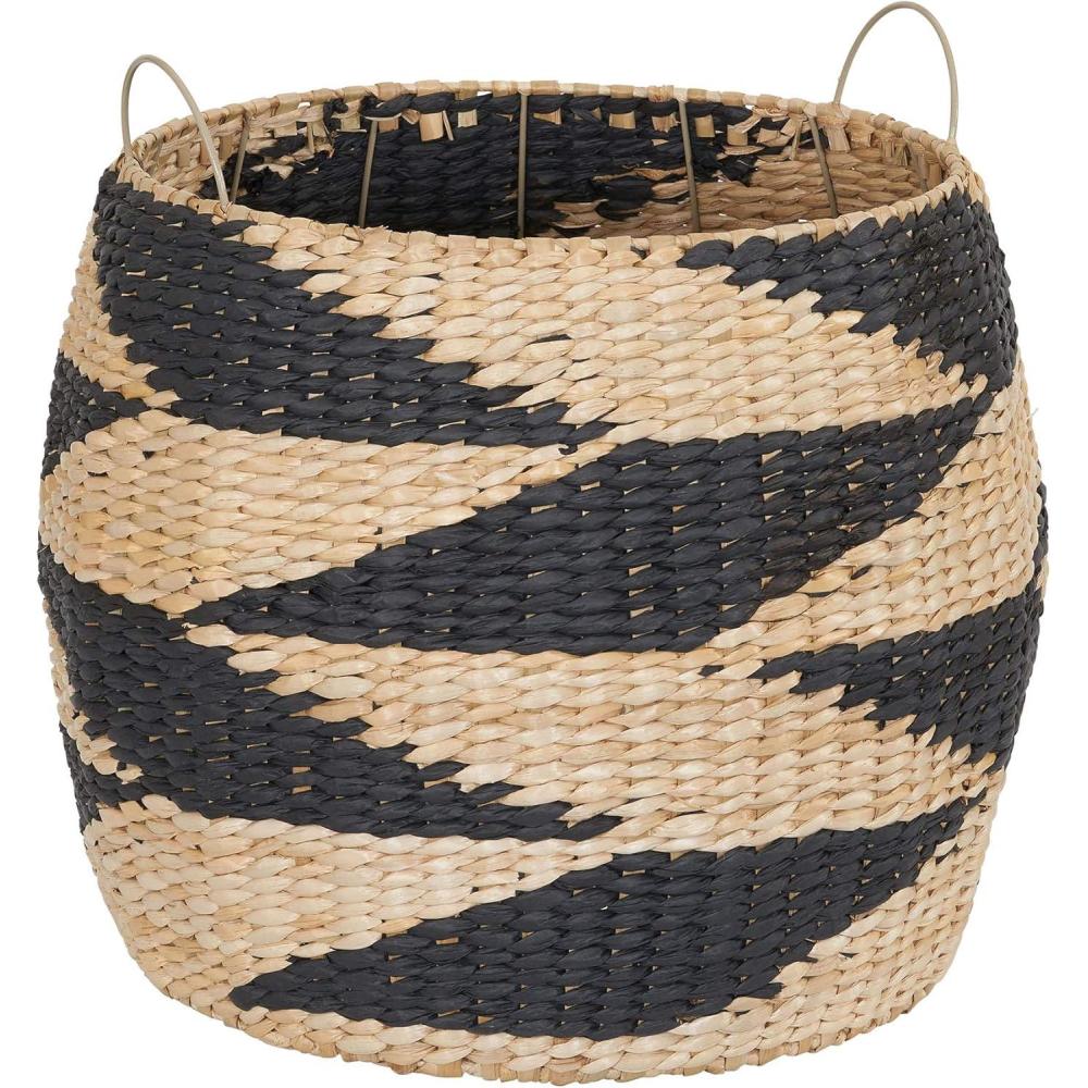 image:imageHousehold Essentials Large Woven Wicker Storage Basket with Handles Black and Brown Decorative