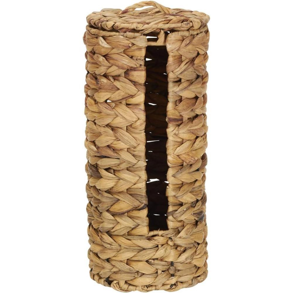 image:imageHousehold Essentials Wicker Toilet Paper Roll Holder Handmade Water Hyacinth Weave Steel Frame Removable Lid with Access Slot and Natural