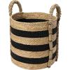 Household Essentials Braided Handle Basket, Black and Natural