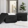 Household Essentials Large Fabric Storage Bins 2 Pack, Soft Poly Linen with Sturdy Sides, Attached Handle and Fully Removable Lid, Brown(Black)