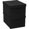 Household Essentials Large Fabric Storage Bins 2 Pack, Soft Poly Linen with Sturdy Sides, Attached Handle and Fully Removable Lid, Brown(Black)