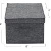 Household Essentials Large Fabric Storage Bins 2 Pack, Soft Poly Linen with Sturdy Sides, Attached Handle and Fully Removable Lid, Brown(Graphite)
