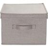 Household Essentials Large Fabric Storage Bins 2 Pack, Soft Poly Linen with Sturdy Sides, Attached Handle and Fully Removable Lid, Brown(Grey)