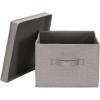 Household Essentials Large Fabric Storage Bins 2 Pack, Soft Poly Linen with Sturdy Sides, Attached Handle and Fully Removable Lid, Brown(Grey)