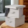Household Essentials Large Fabric Storage Bins 2 Pack, Soft Poly Linen with Sturdy Sides, Attached Handle and Fully Removable Lid, Brown(Grey)