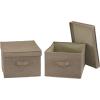 Household Essentials Large Fabric Storage Bins 2 Pack, Soft Poly Linen with Sturdy Sides, Attached Handle and Fully Removable Lid, Brown(Latte)