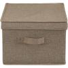 Household Essentials Large Fabric Storage Bins 2 Pack, Soft Poly Linen with Sturdy Sides, Attached Handle and Fully Removable Lid, Brown(Latte)