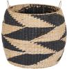 Household Essentials Large Woven Wicker Storage Basket with Handles | Black and Brown Decorative