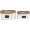 Household Essentials Natural Rim Oval Set Paper Rope and Seagrass (2 Piece) Small Wicker Basket, White(White)