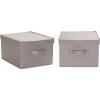 Household Essentials Large Fabric Storage Bins 2 Pack, Soft Poly Linen with Sturdy Sides, Attached Handle and Fully Removable Lid, Brown(Grey)