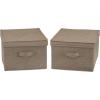 Household Essentials Large Fabric Storage Bins 2 Pack, Soft Poly Linen with Sturdy Sides, Attached Handle and Fully Removable Lid, Brown(Latte)