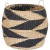 Household Essentials Large Woven Wicker Storage Basket with Handles | Black and Brown Decorative
