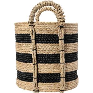Household Essentials Braided Handle Basket, Black and Natural