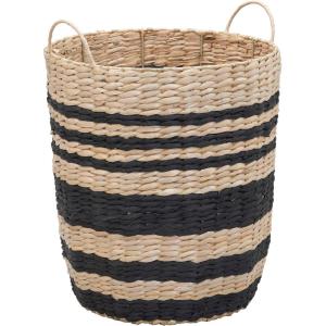 Household Essentials Cattail and Paper Multi Band Basket, Natural and Black