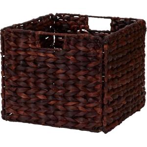 Household Essentials Foldable Wicker Storage Bin, Stained Water Hyacinth, Sturdy Steel Frame, Handwoven and Decorative, Durable and Stylish, Space-Saving, Dark Brown
