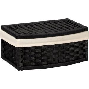 Household Essentials Hand-Woven Paper Rope Basket with Lid and Liner, Black Stain